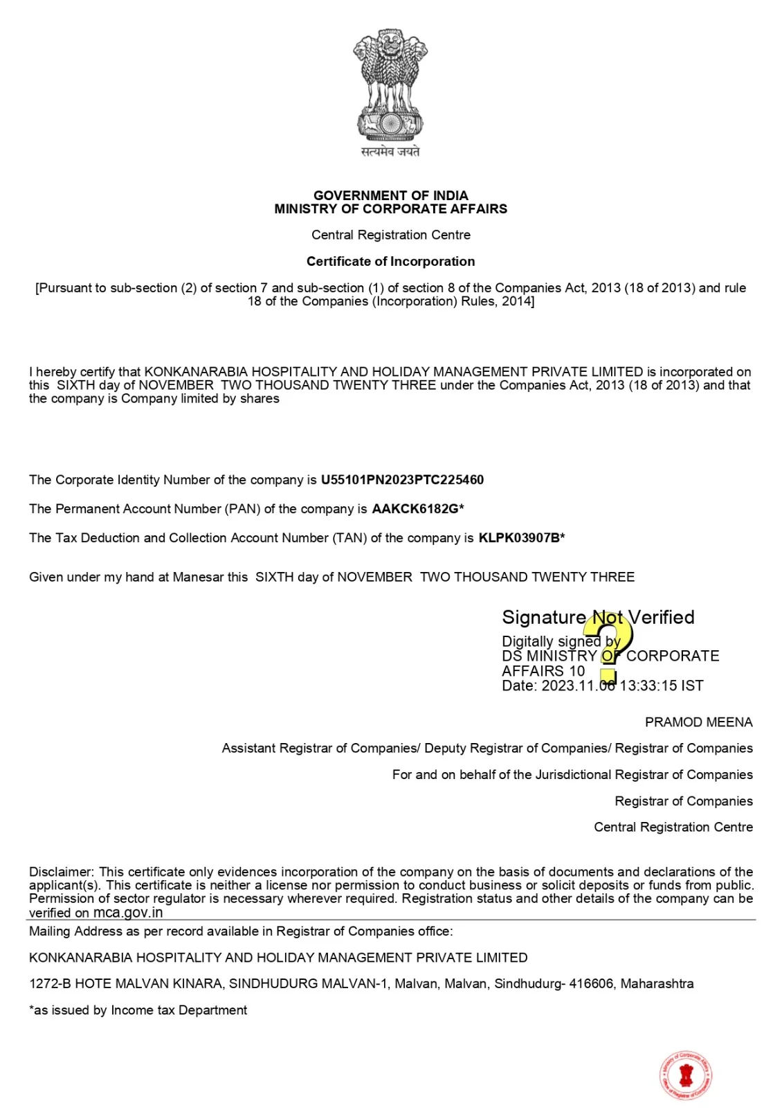 Certificate of Incorporation
