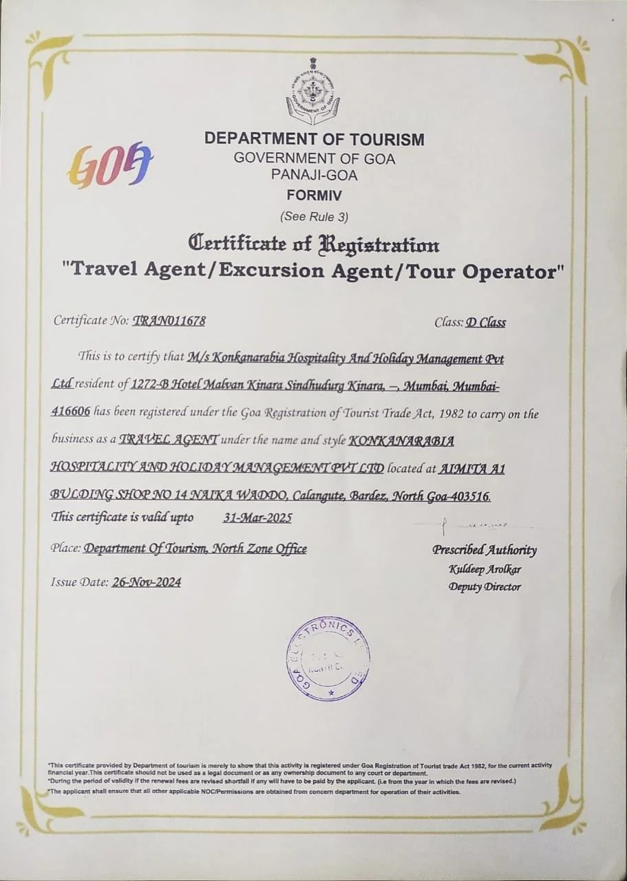 Goa Travel Agent Registration Certificate